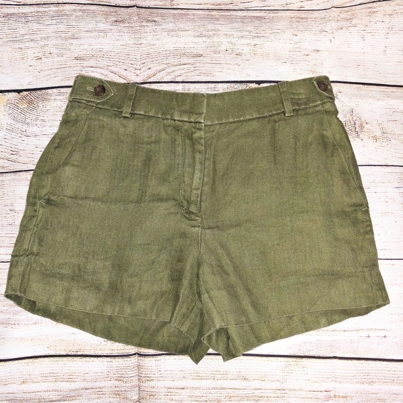 J.Crew 100% Linen Olive Green Linen Style Shorts Size 00 - Picture 1 of 9